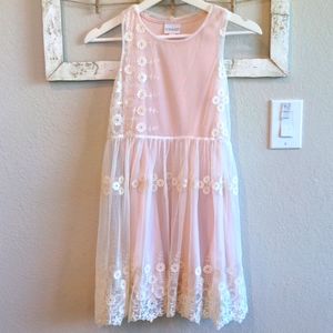 Girls Floral Pink Mesh Dress